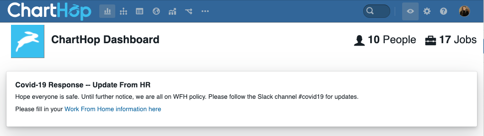ChartHop Dashboard Message