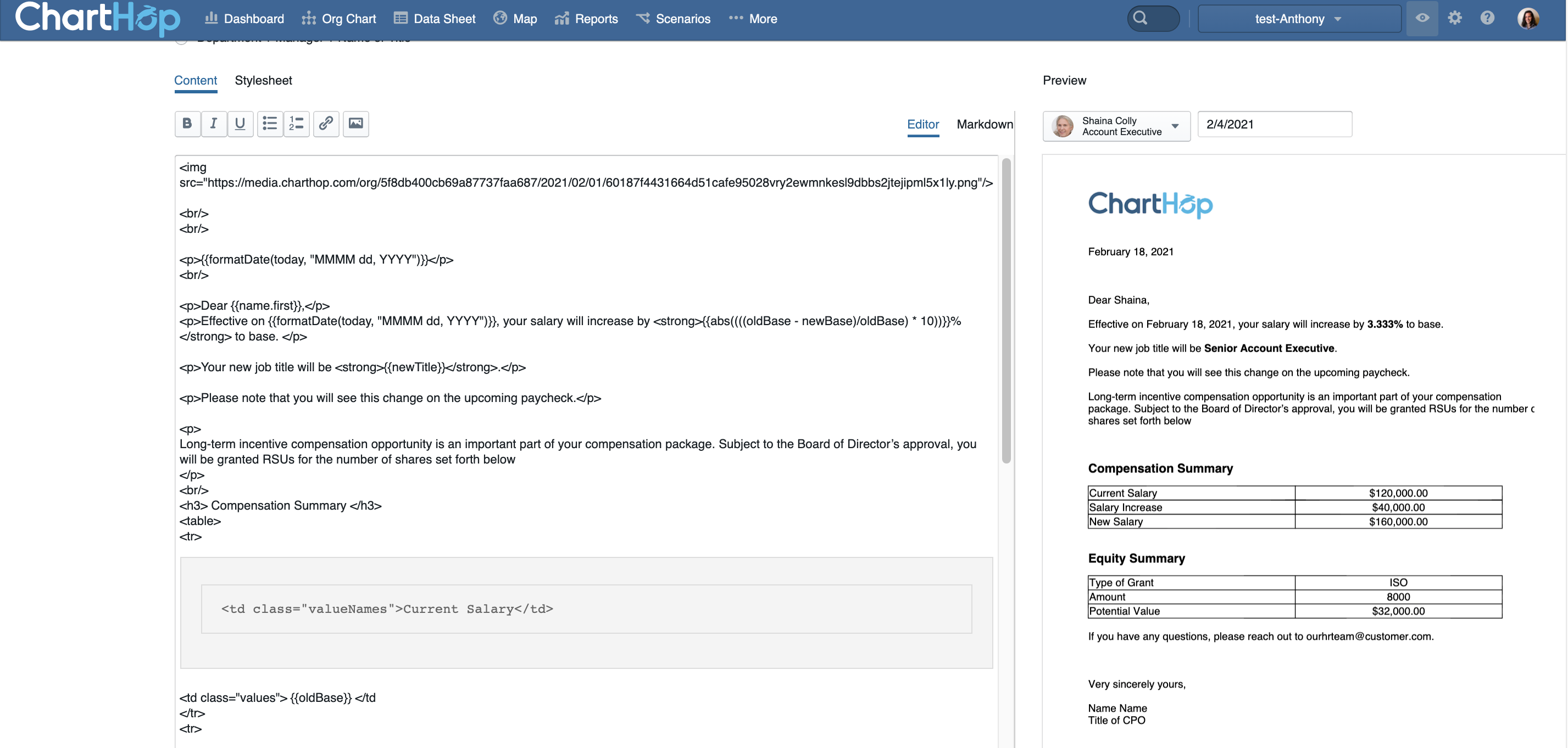 Create compensation review letters in ChartHop