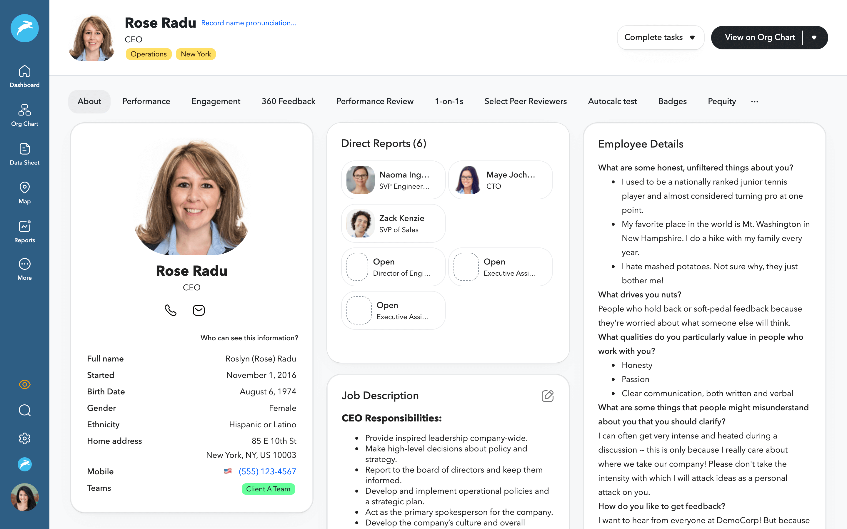 ChartHop employee profile