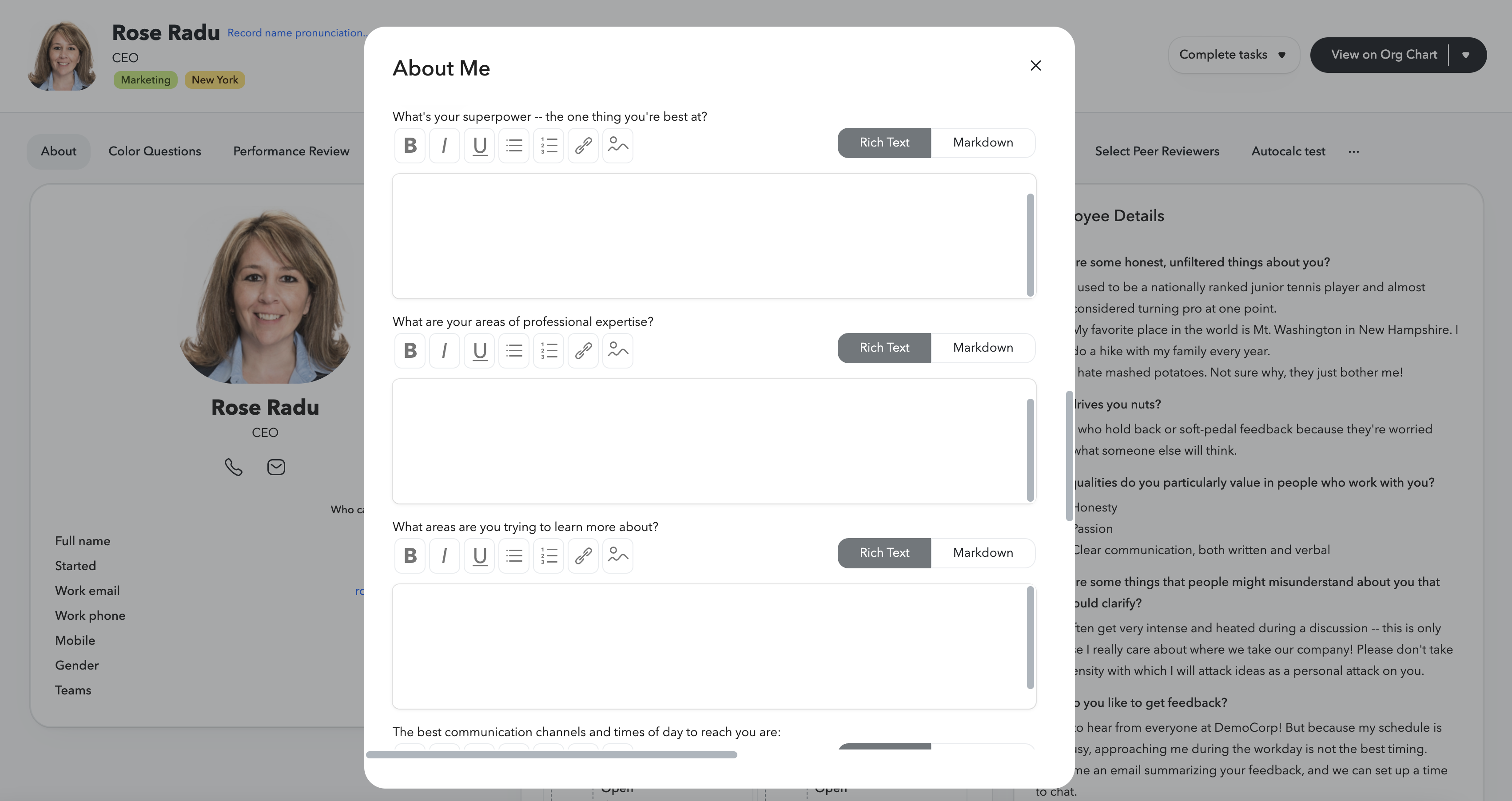ChartHop About Me Form