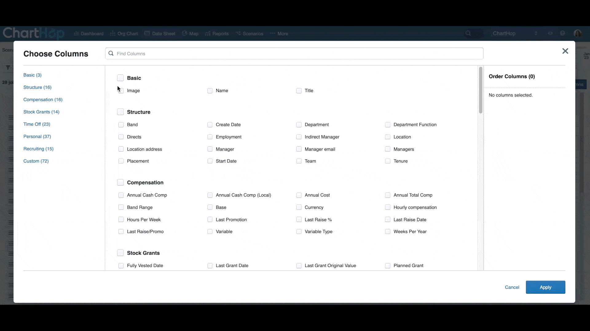 column chooser ordering