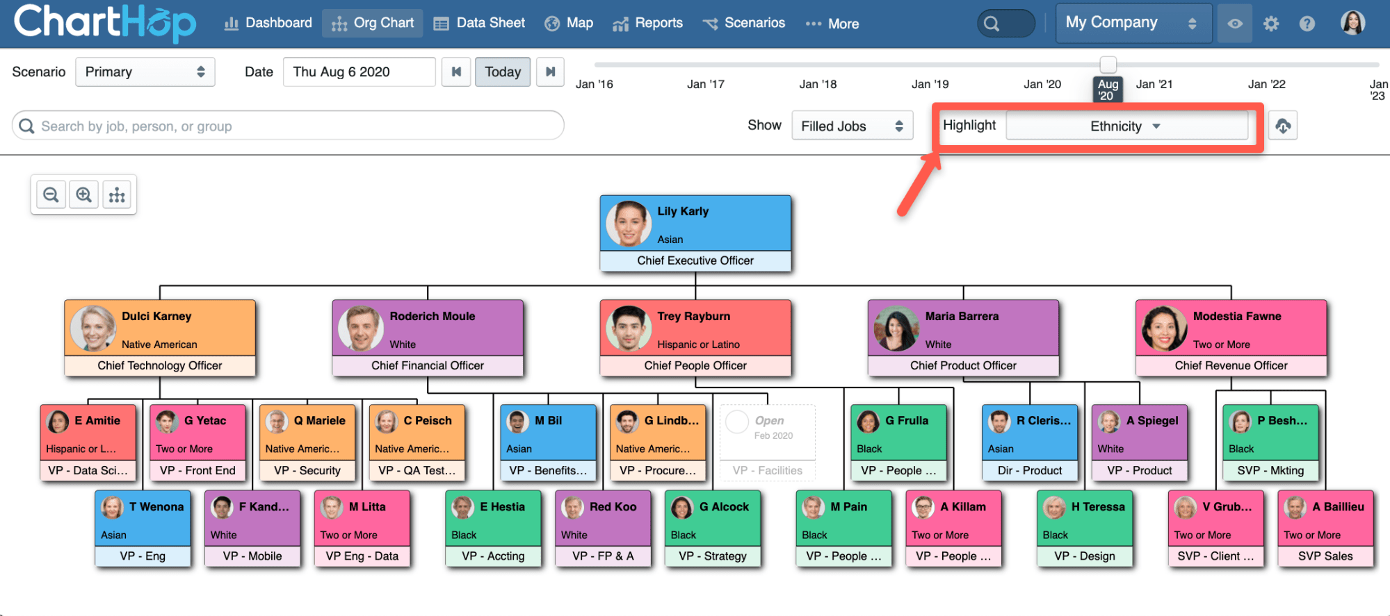 Org chart colored by Ethnicity 