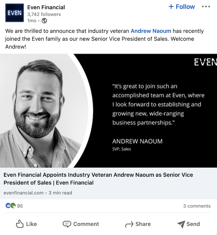 Even Financial Appoints Andrew Naoum as Senior Vice President of Sales