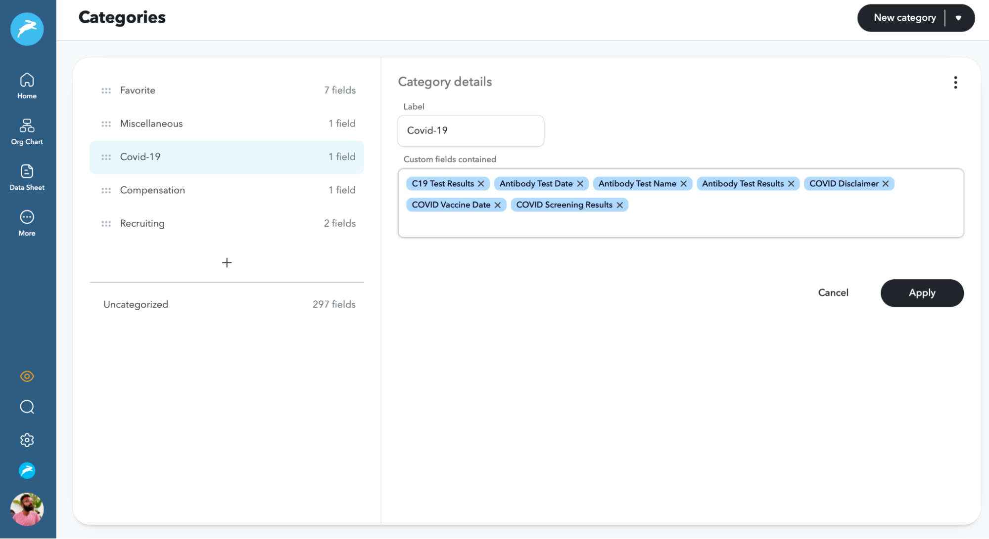 Organize data fields into categories with ChartHop