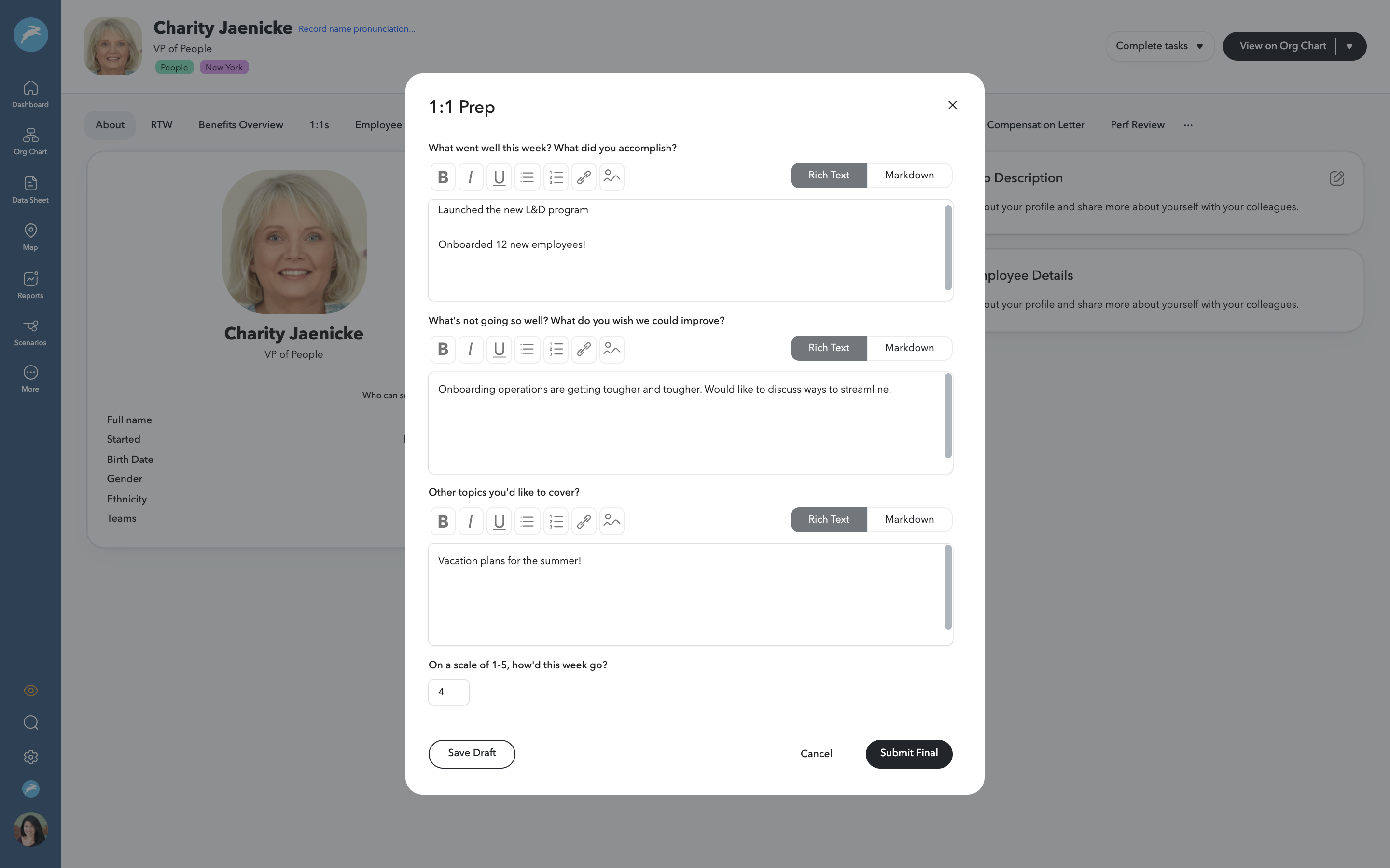 ChartHop Sample 1:1 form