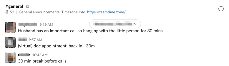 Slack examples with messages 