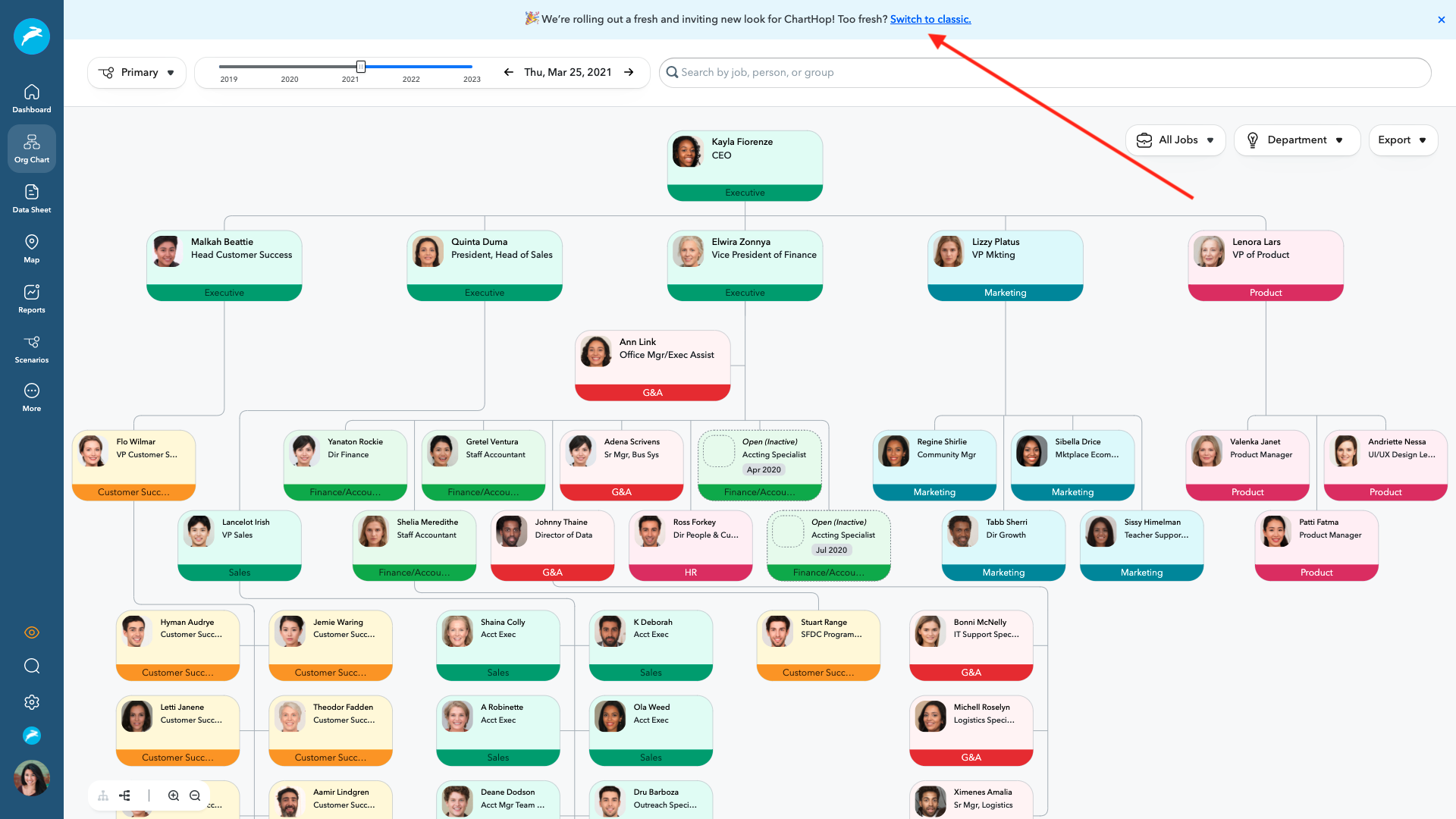 ChartHop Return to Classic Org Chart Banner