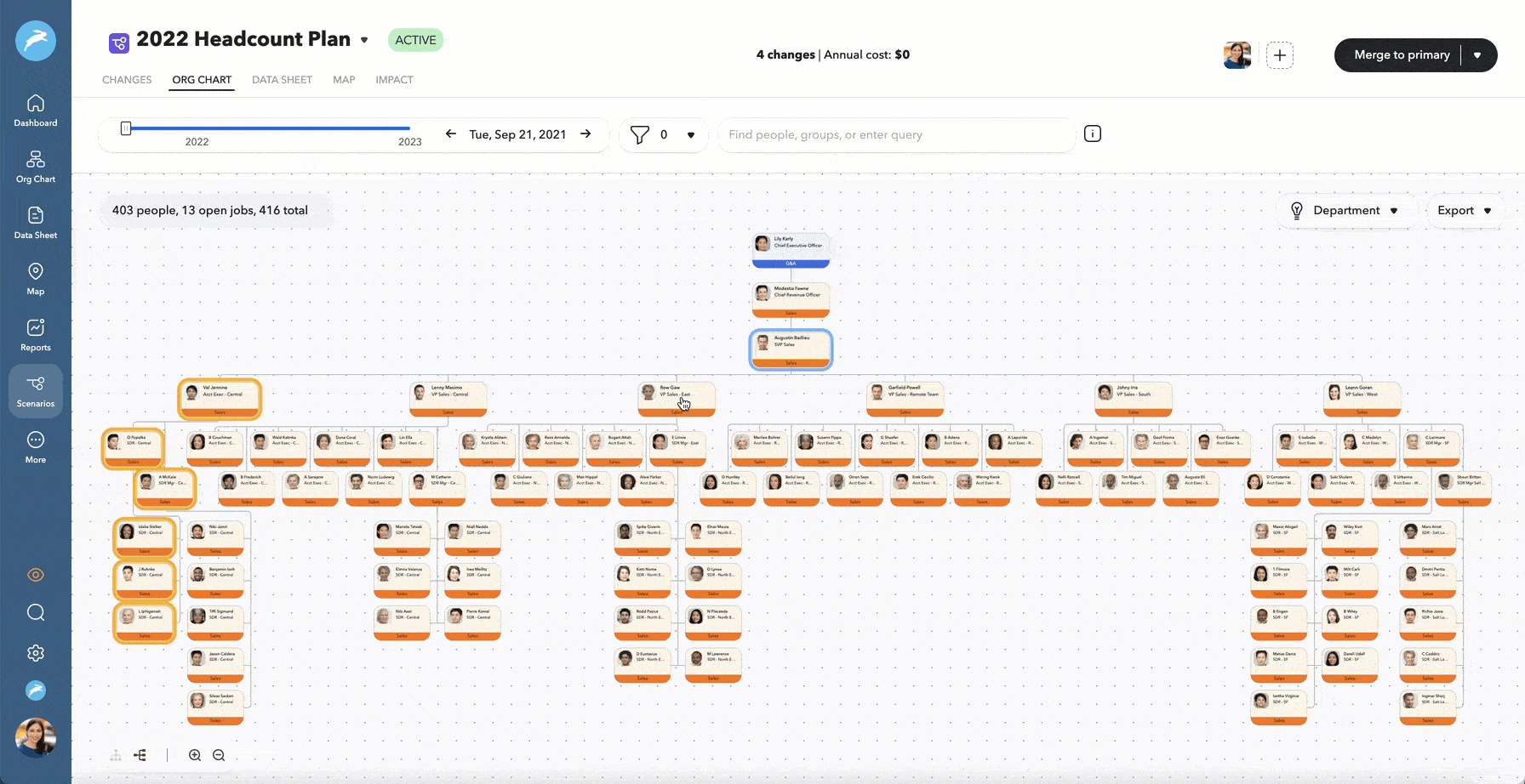 Headcount planning in ChartHop with scenario planning