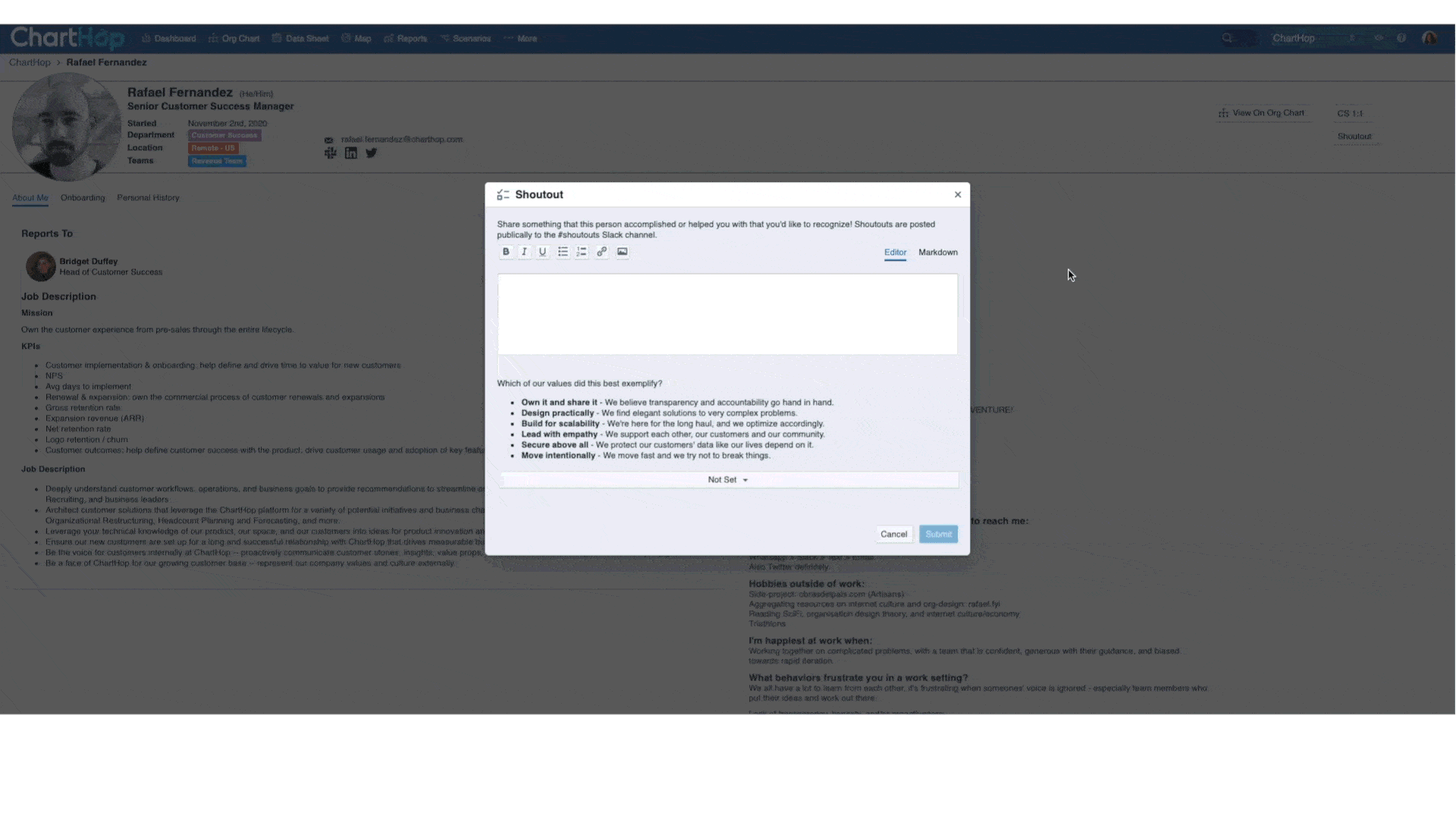 ChartHop tie shoutouts to company values