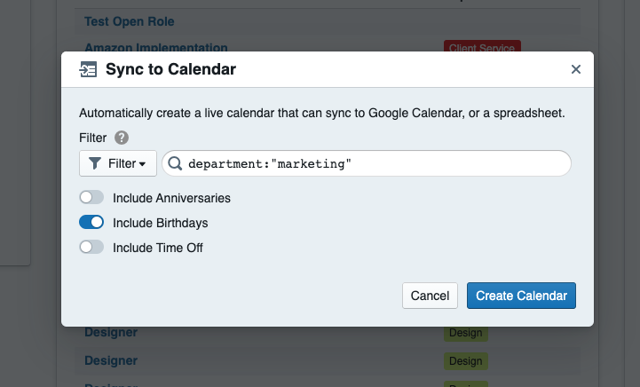 ChartHop sync dates to calendar