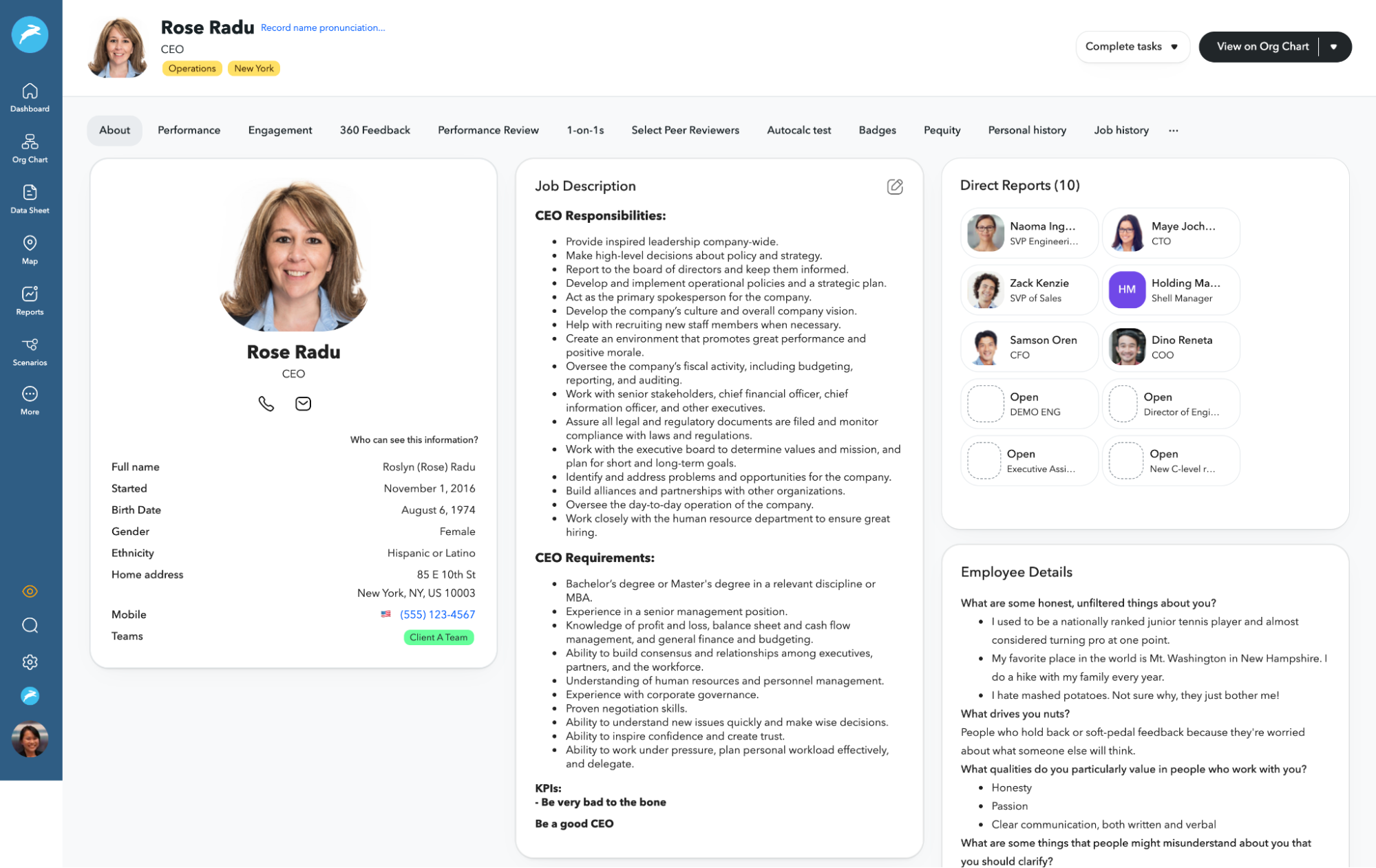 ChartHop employee profile